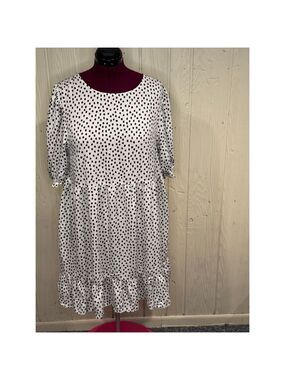 The Drop Polka Dot Tiered Dress White Black XL